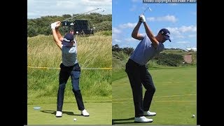 Justin Thomas golf swing  Long Iron faceon amp downtheline July 2017 [upl. by Nosnej]